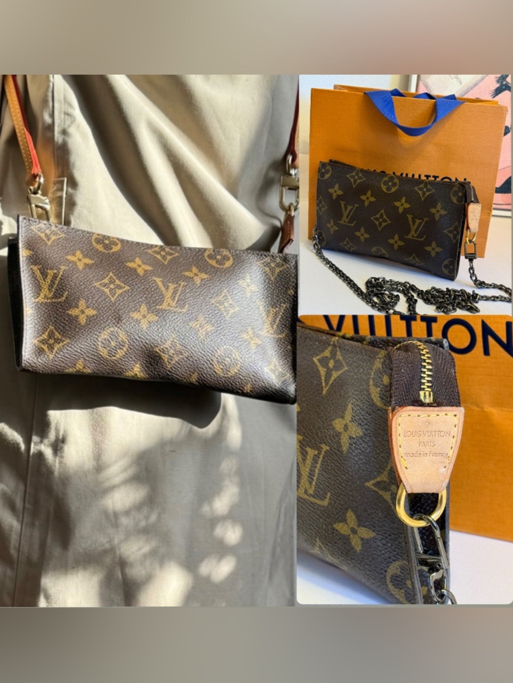 Authentic Louis Vuitton Monogram Bucket Pouch PM W Box/unbranded chain